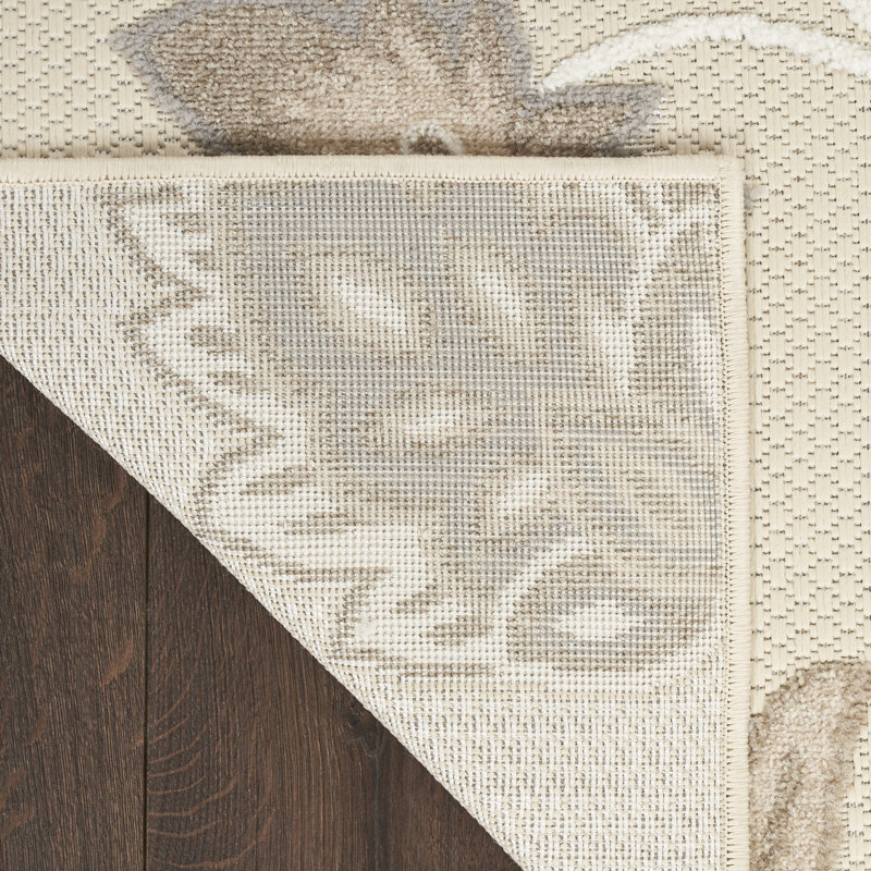 Aloha Beige 9' x 12' Floral Pattern Easy-Care Outdoor Rug