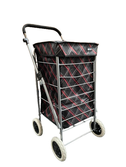 4 WHEEL SHOPPING TROLLEY - RED/BLK PATTERN