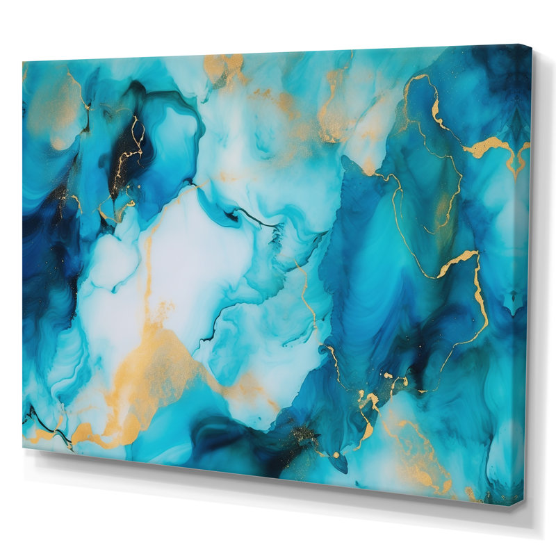 "Turquoise Luxury", reproduction d'art abstraite encadrée sur toile, H 30 po x l 40 po x P 1,5 po, Toile tendue
