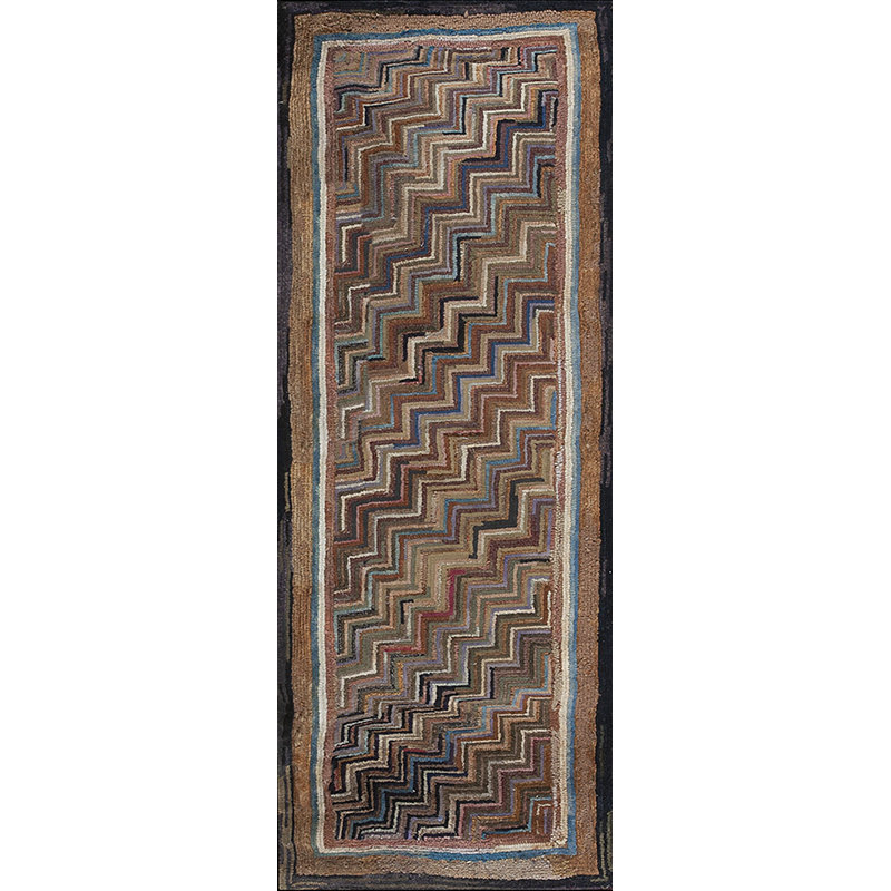 Multicolor Hooked Small Scatter Size American 1940s Antique Wool Rug