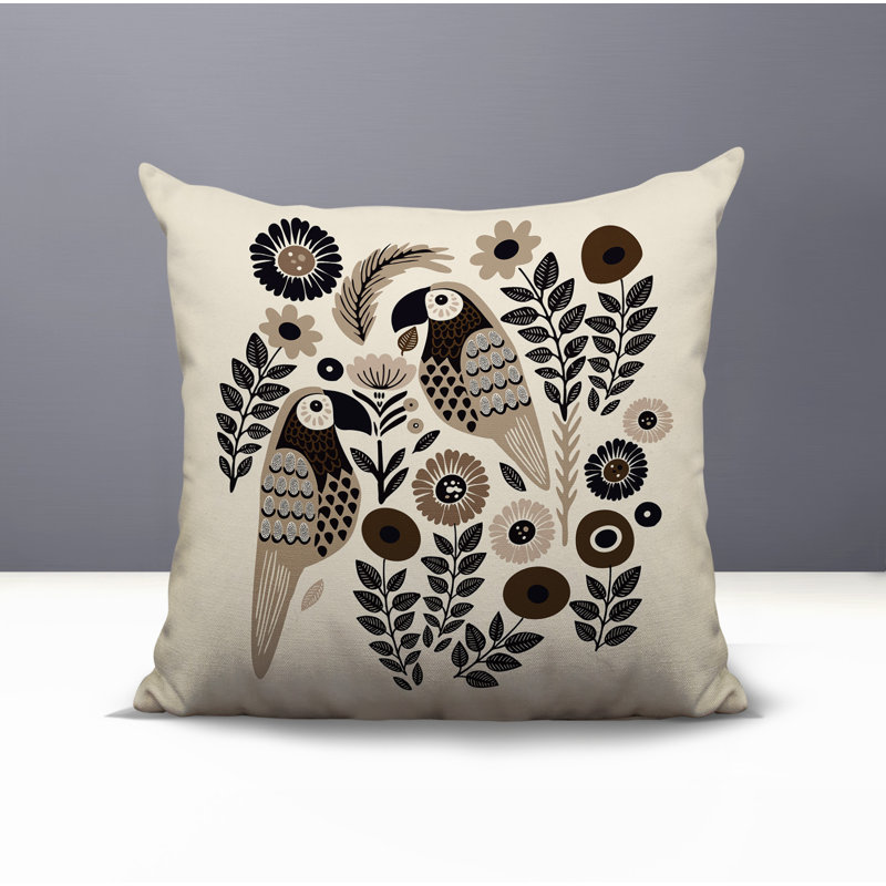 Oreiller carré réversible intérieur / extérieur Pipo Parrot, Beige, Carré 19 po