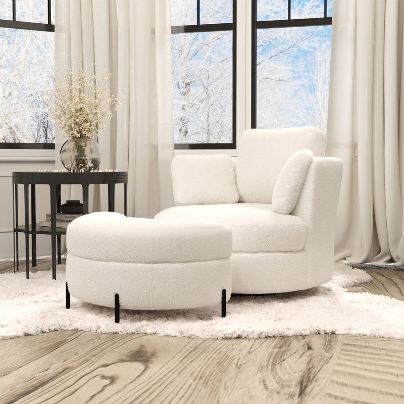 Fauteuil d'appoint pivotant avec repose-pieds de rangement, Ivoire ivoire