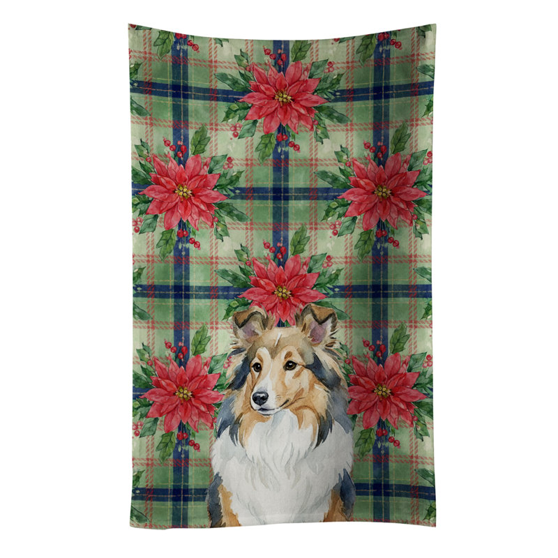 Sable Sheltie Christmas PoinsettIas Kitchen Towel, Sable Sheltie