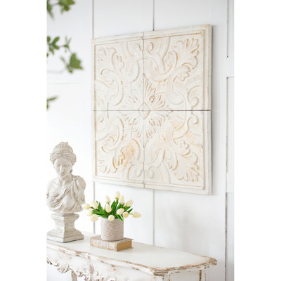 Panneaux en bois de sapin 100% naturel, 17,5 x 17,5 po, délavé blanc délavé, touche complexe pour une décoration intérieure polyvalente sapin de 17,5 x 17,5 po, finition blanchie, médaillon s'adapte à différents styles