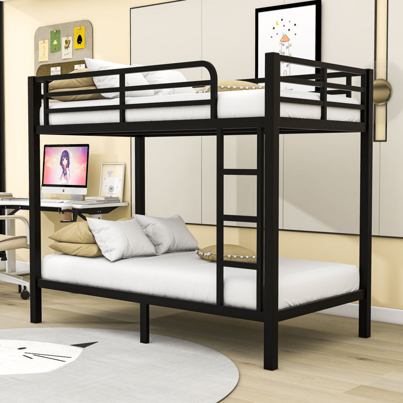 Metal Bunk Bed With Guardrails And Ladder, Twin Over Twin, Black