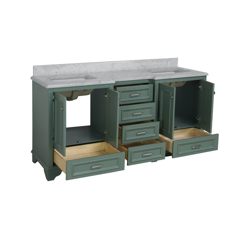 Loughlam 72'' Double Bathroom Vanity with Top, Carrara Marble, Sage Green