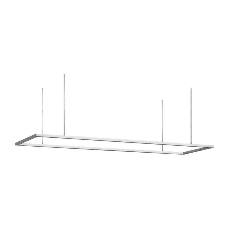 Mick De Giulio Stagger Halo 50 Uplight Linear Chandelier in Polished Stainless Steel, 64.3" H x 24" W x 84" D 