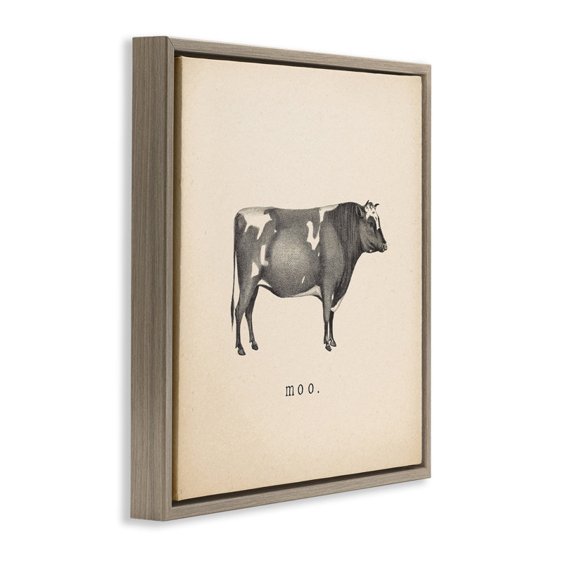 «Moo Farm Cow Sounds», art mural encadré par Wild Apple, H 25 po x l 25 po, Cadre flottant orme Montalcino