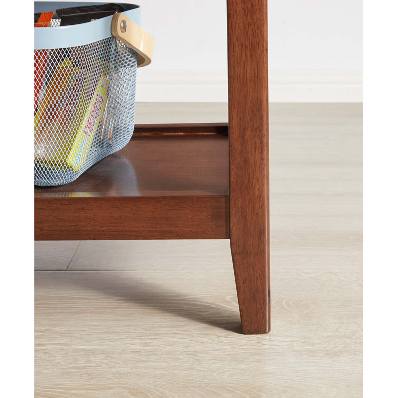 Solid Wood End Table with Multi-Use Design and Double-Layer Storage