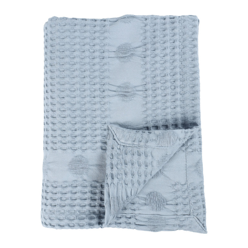Couverture 100% coton à texture alvéolée Mai Waffle, Bleu pâle, Jeté