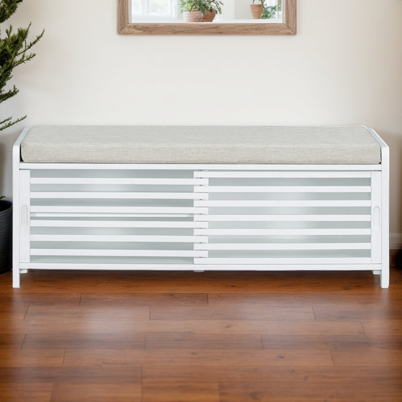 Banc de rangement en tissu, Blanc / Blanc