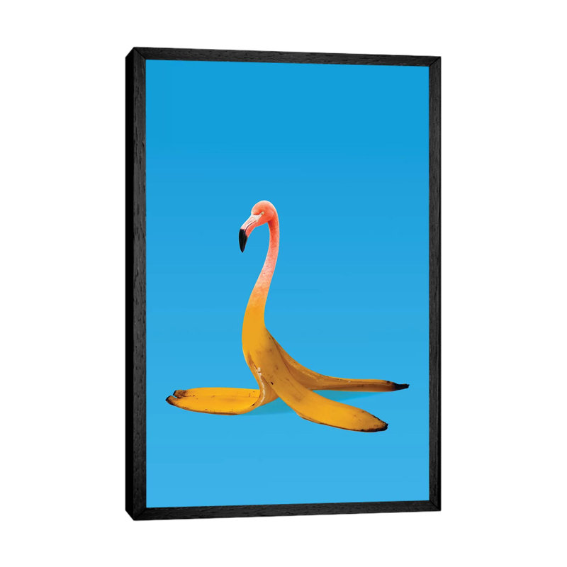 Flamingo Banana by Ali Gulec - Floater Frame Print on Canvas, Black Framed Canvas, 152.5 cm H x 101.5 cm W