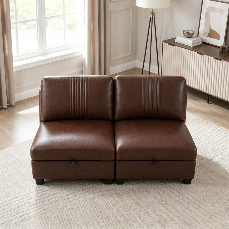 Canapé modulable en polyuréthane flexible, formes convertibles, rangement et canapé-lit, Dark Brown-2seats