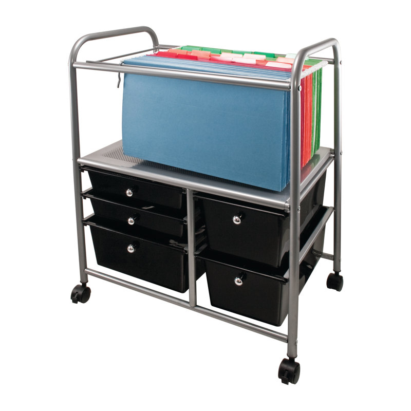 Advantus Black and Chrome Mobile File Cart with Five Drawers