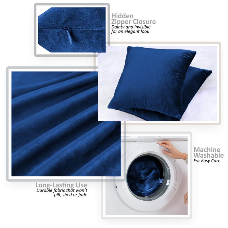 Luxurious Velvet Cushion Covers for Sofa Or Bed (Set Of 2), Navy