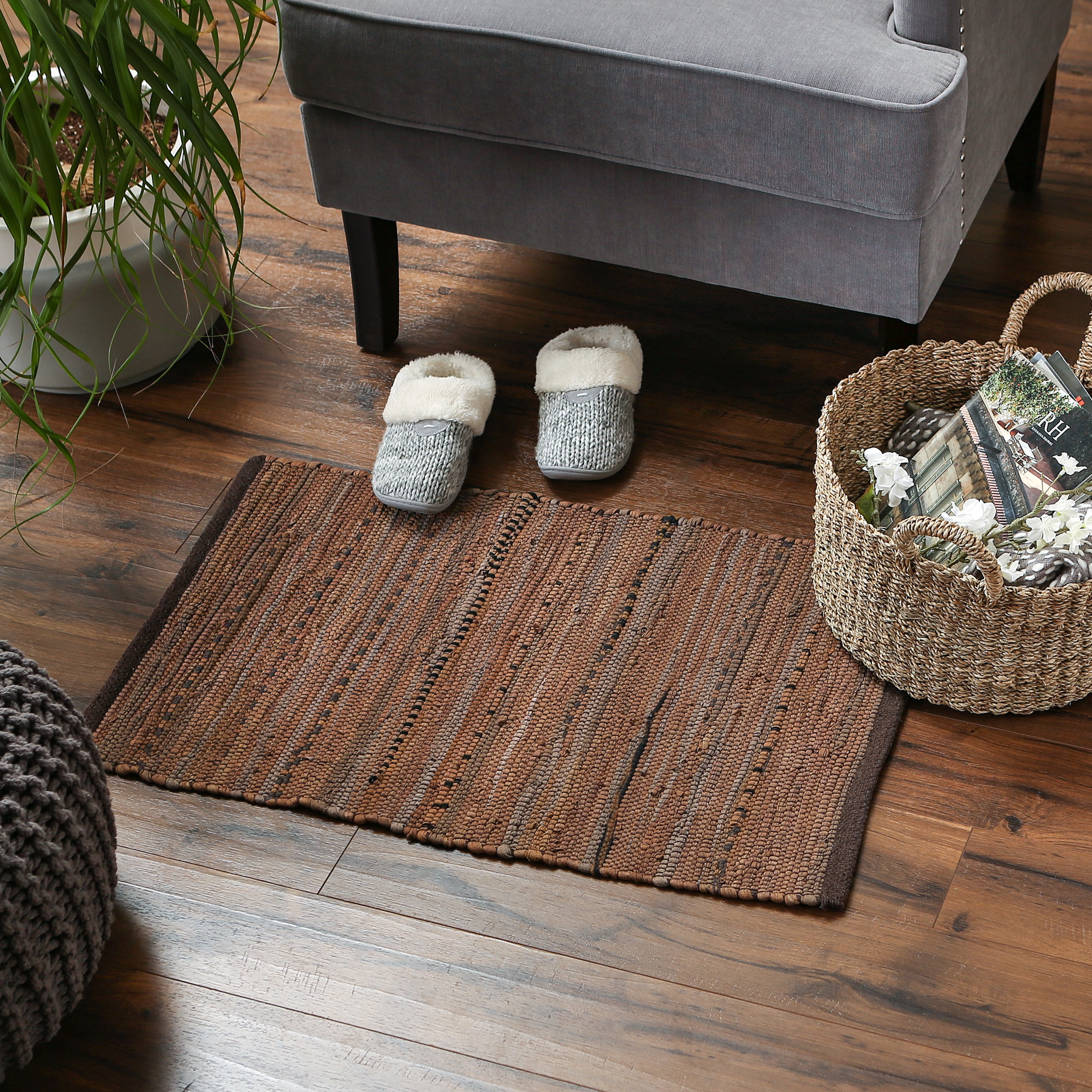 Dakota Fields MULTI COLOR LEATHER BROWN RAG RUG 50X80cm | Wayfair