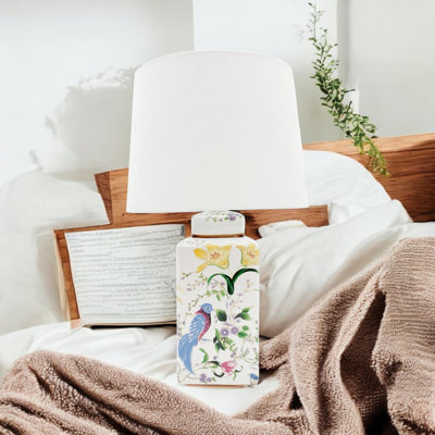 Modern Danise 65cm Ceramic Table Lamp with Ginger Jar Base  – Classic Pattern and Linen Shade Lamp for Home, Office or Bedroom