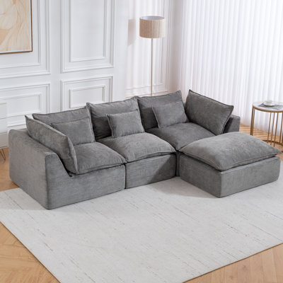 102.3" L-Shaped Sofa Comfy Cloud Couch With Ottoman