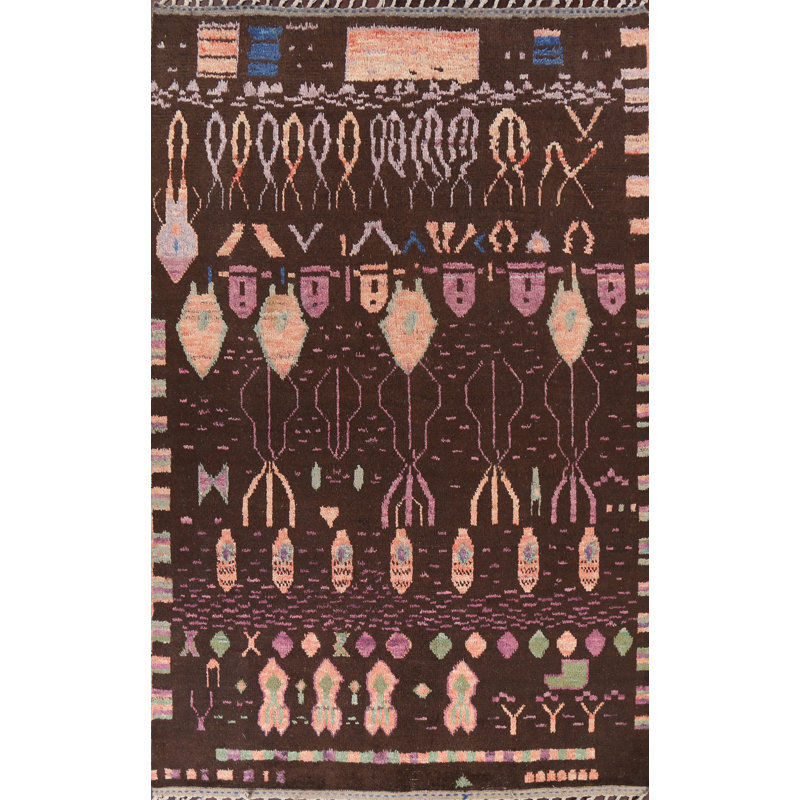 Tapis tribal en laine marocain brun noué à la main 9 x 12