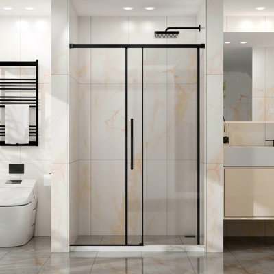 48-Inch Wide X 72-Inch Tall Sliding Shower Door, Semi-Frameless Glass Shower Door, 1/4-Inch (6 Mm) Thick Tempered Clear Glass, Matte Black