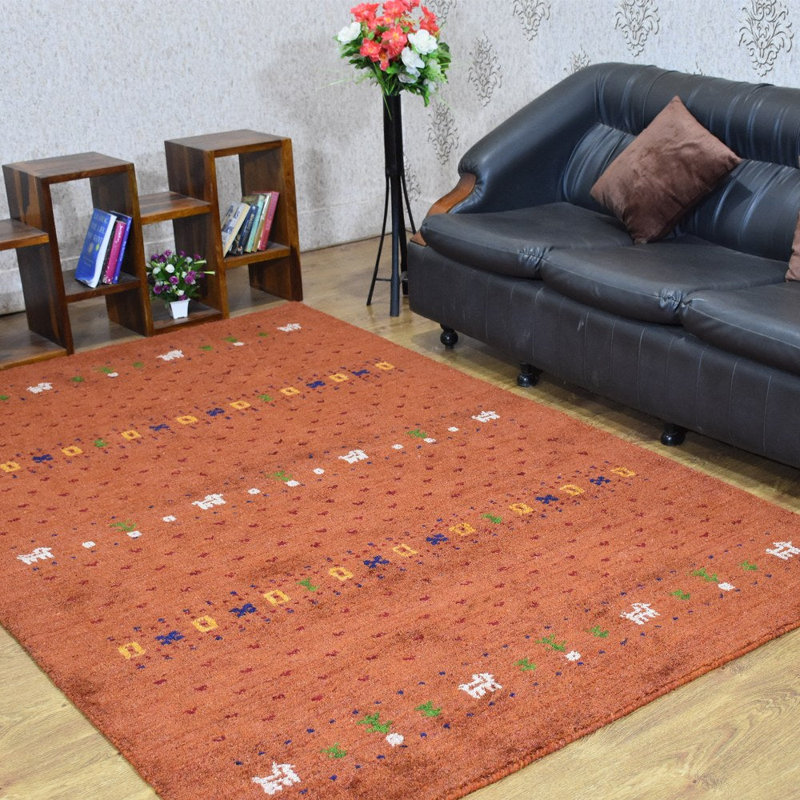 Tapis contemporain en soie noué à la main orange LSM585