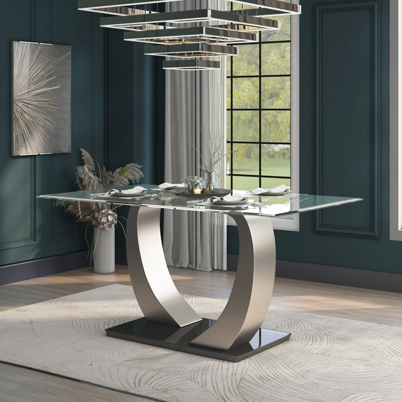 Bagdai Glass Top Metal Base Dining Table