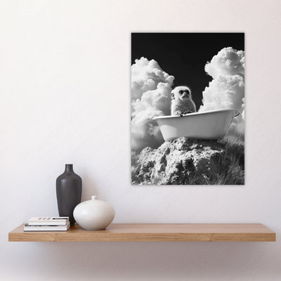Cute Marmoset in Bathtub Surreal Wall Art Print