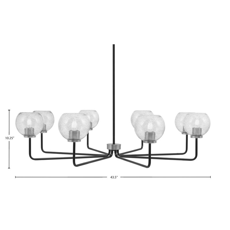 Lustre 8 lumières Amarmula, noir mat et finition graphite, verre fumé de 5,75 po, Transparent/noir, Noir / nickel
