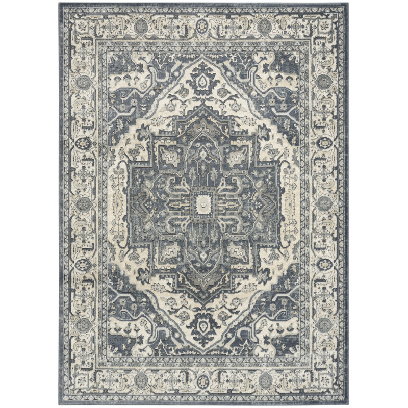Graelyn Navy Ivory Vintage Indoor Rug, Rectangle 5'3" x 7'3"