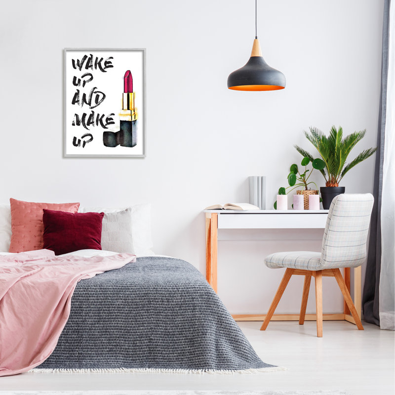 «Wake Up and Make Up», art textuel, H 30 po x l 24 po x P 1,5 po, Estampe numérique Farmhouse
