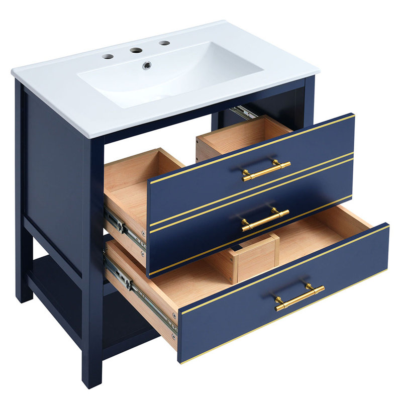 Ensemble de meuble-lavabo simple 29,91 avec plateau Attiana, Bleu