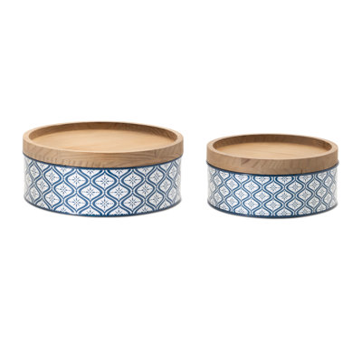 Metal Patterned Canister with Natural Wood Lid