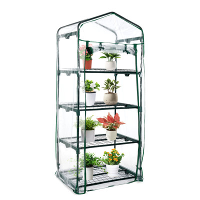 Aoodor 27x19x63 Inch 4 Tier Upgrade Greenhouse with Protective PVC Base