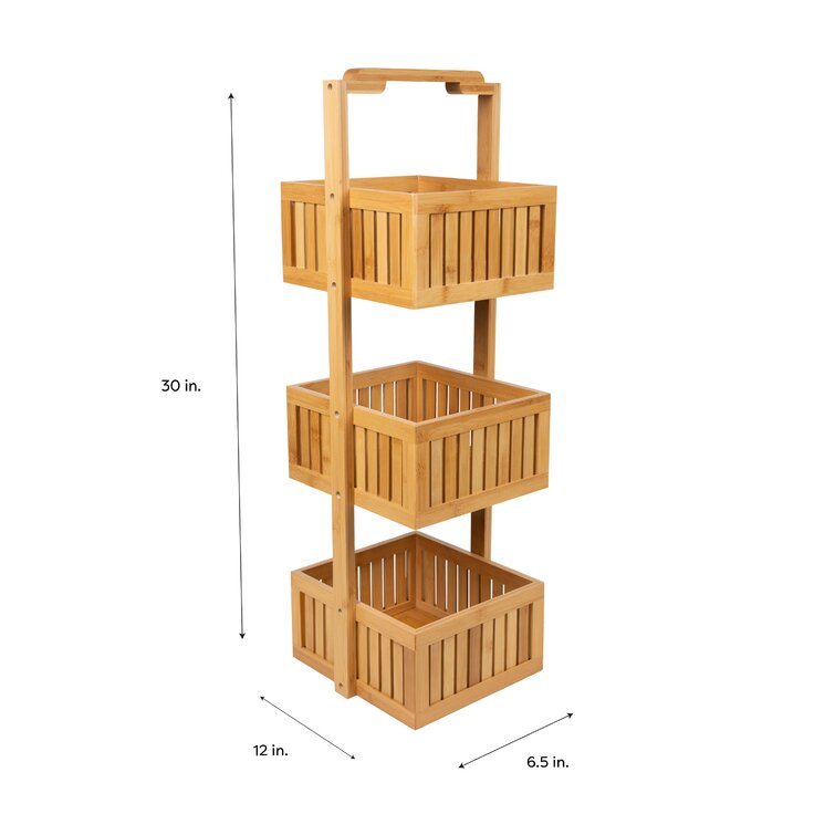 LOKO Bamboo Hanging Shower Caddy, Natural & Waterproof Bamboo Shower Rack  w/ 2 Storage Baskets & 2 Hanging Hooks, 2-Tier Bathroom Shower Organizer