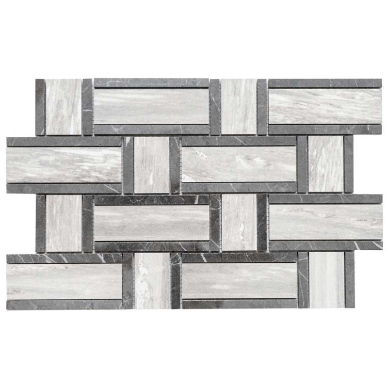 Stately Tre Basketweave 9.5" x 14" Porcelain Marble Look Wall & Floor Tile, Gray