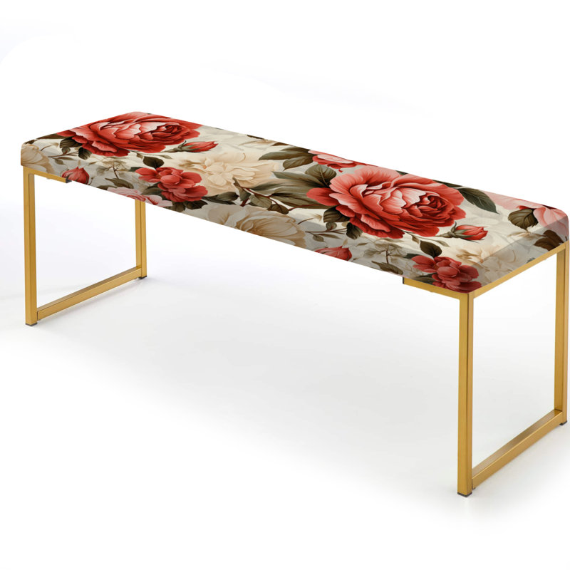 Design Art Vintage Rose Floral Pattern - Floral Upholstered Gold Bench ...