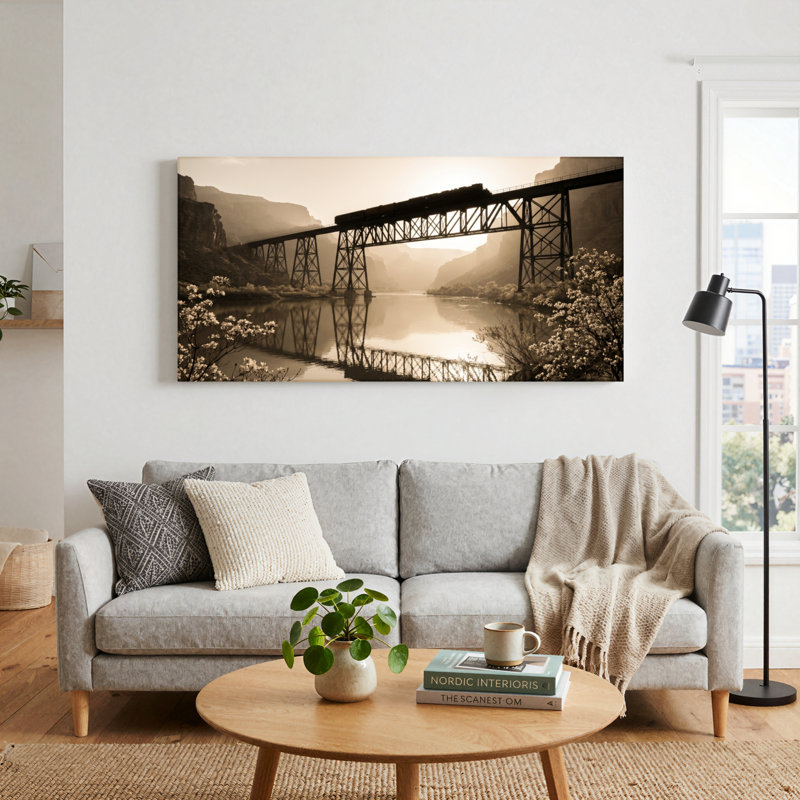 Ensemble de 1 tableau sur toile représentant un pont ferroviaire, 40“W x 20”H, Wrapped Canvas