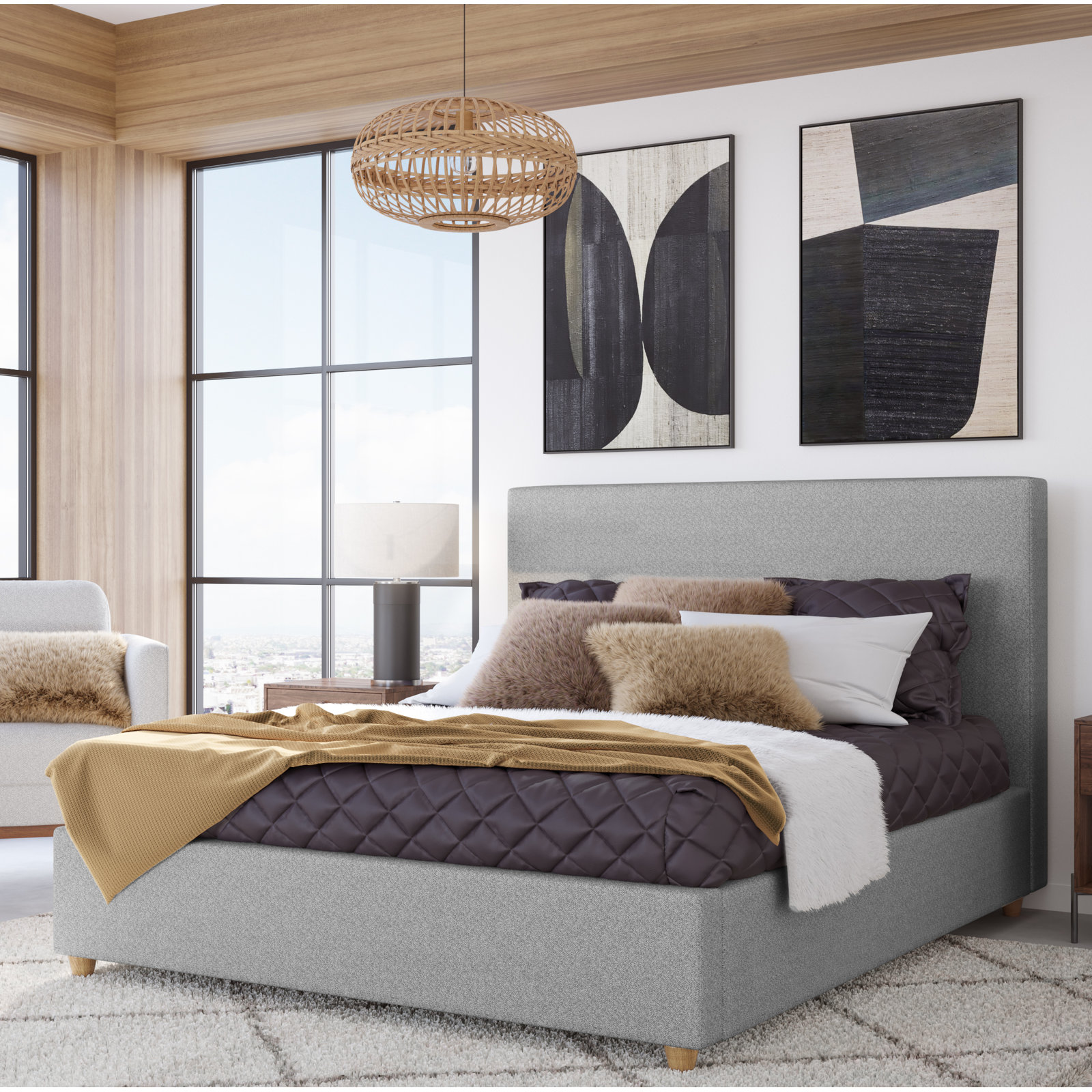 Meduse Upholstered Bed, California King, Pewter