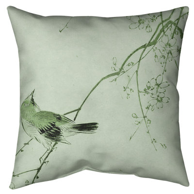 Keito Sato Vintage Japanese Bird and Blossoms Watercolor Floor Pillow - Standard