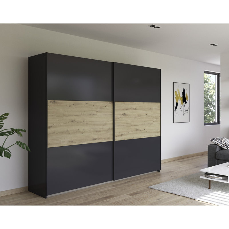 Neo 2 Door Manufactured Wood Wardrobe, Grey metallic/Oak artisan, 210cm H x 261cm W x 59cm D, Premium