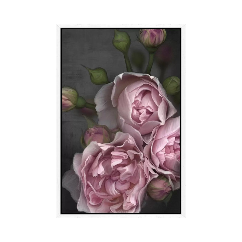 Pink Peony by Juliana Loomer - Painting on Canvas, 101.6cm H x 66.04cm W x 3.81cm D, White Framed