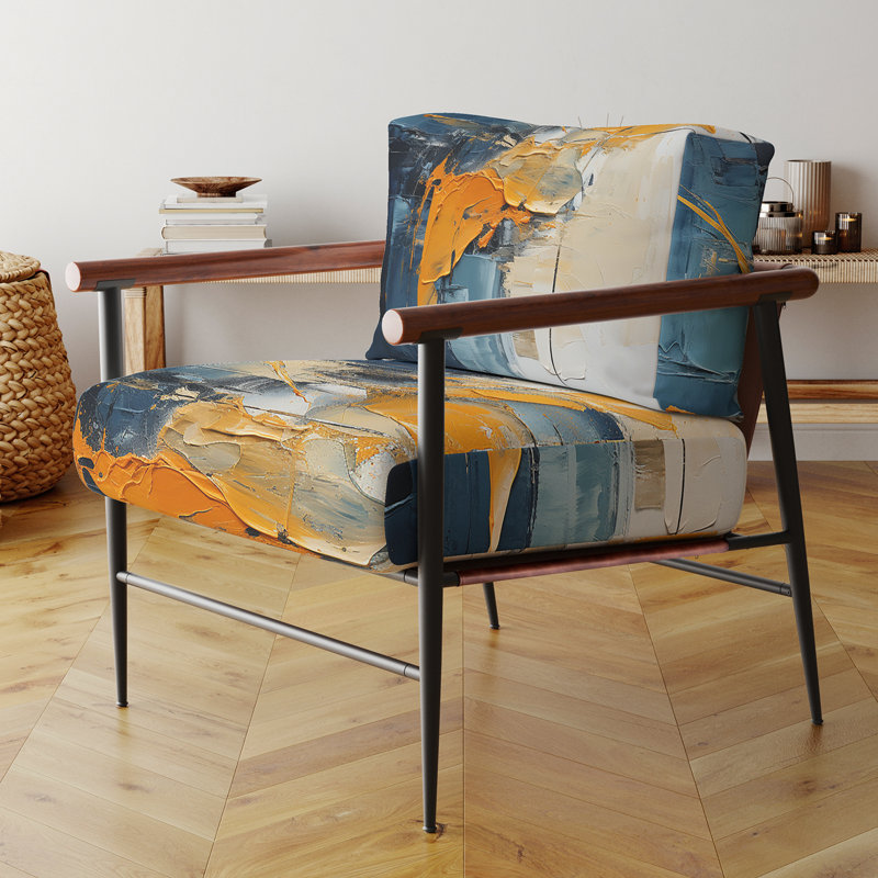 Fauteuil abstrait géométrique en marbre mauve et bleu abstrait de 25 po de largeur, Doré