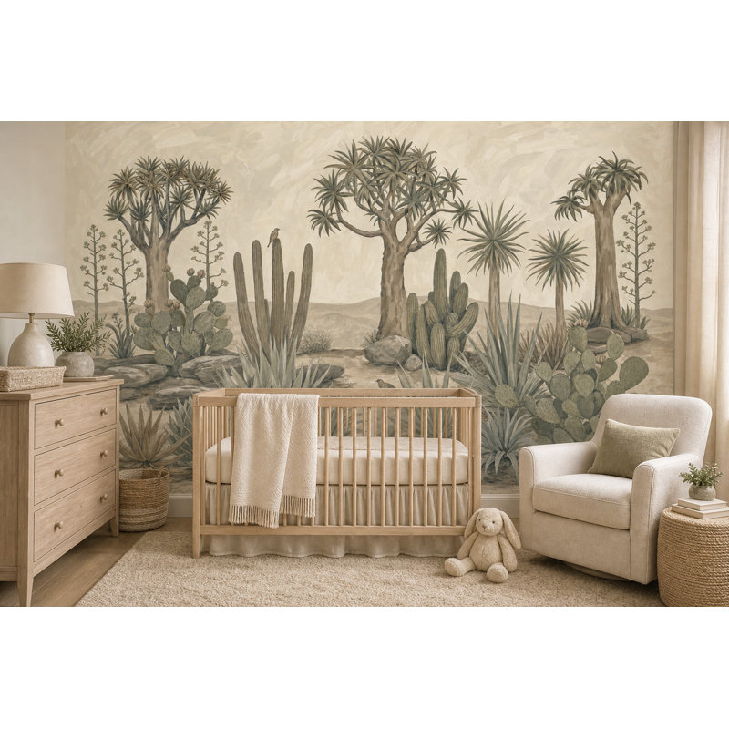 Désert, paysage, papier peint, cactus, illustration rétro, décoration murale amovible, 100 po x 96 po, Texturé non collé