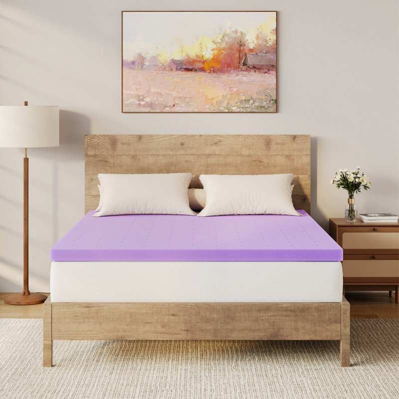 Lavender Memory Foam Mattress Topper - Ventilated Foam with Soothing Lavender Scent for Pressure Relief & Deep Sleep, 3"