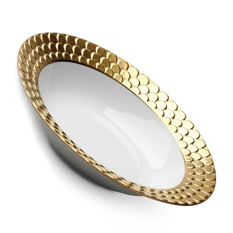 Aegean 24Kt Gold Rimmed Serving Bowl, Gold/White