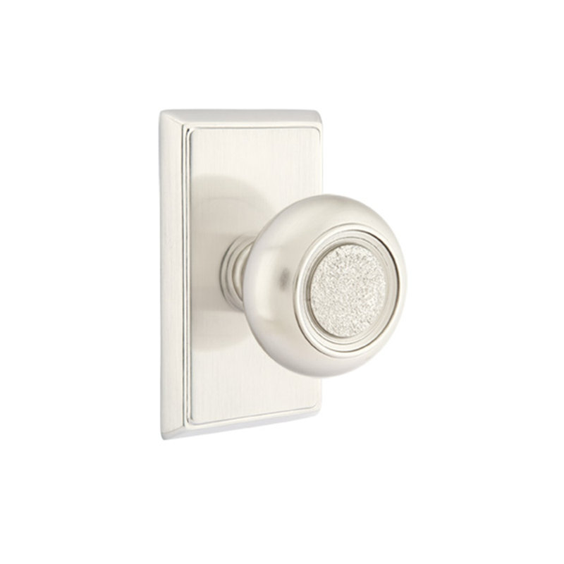 Ensemble de faux boutons Emtek avec rosette rectangulaire et bouton Belmont, Nickel satiné