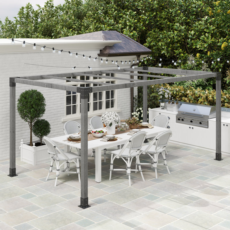 10 Ft. X 13 Ft. Outdoor Wood Pergola With Wood Stand Kit And Solid Wood Frame, Gray