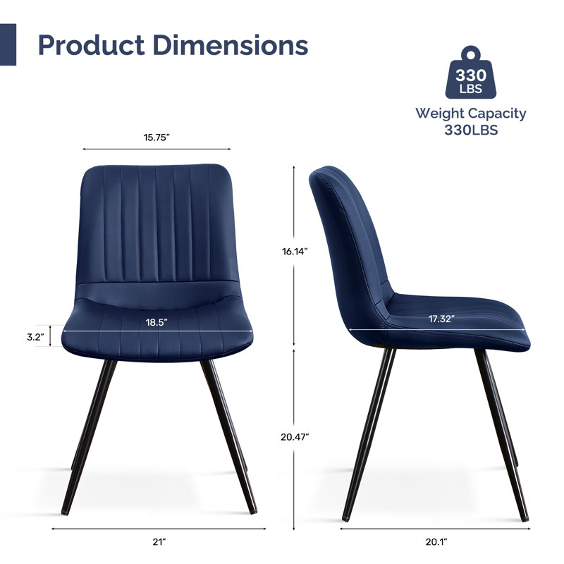 Upholstered Faux Leather Dining Chair, Blue, 4