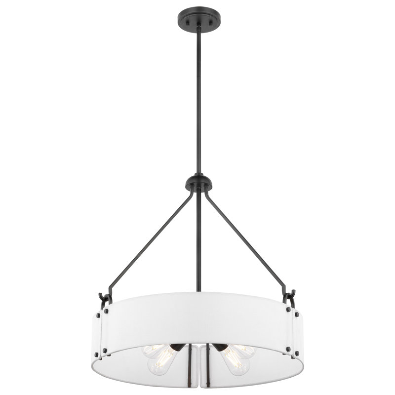 Ashanae 4 - Light Dimmable Drum Chandelier, Matte Black, White Linen