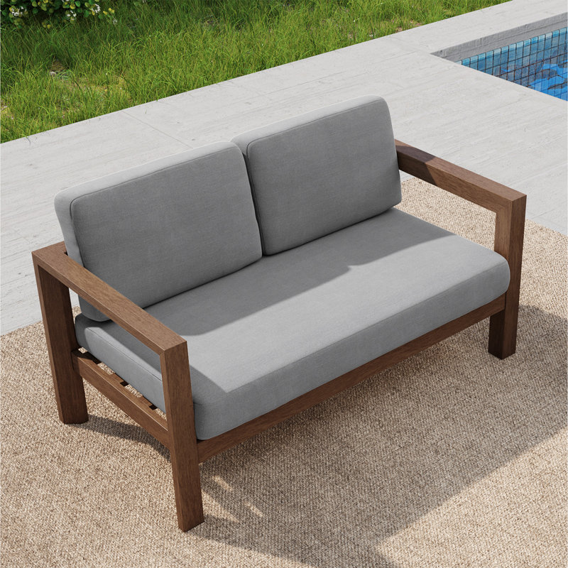 Canapé d'extérieur en bois massif pour patio, Gris clair